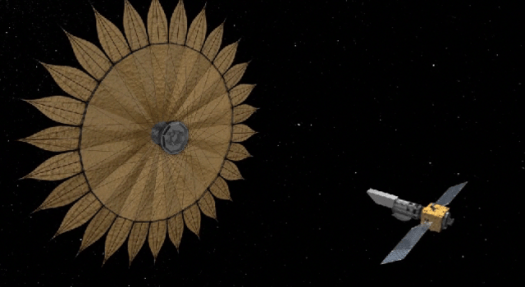 An artist's depiction of a sunflower-shaped starshade that could help space telescopes find and characterize alien planets. Credit: NASA/JPL/Caltec