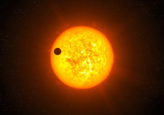 This artist’s impression shows the transiting exoplanet Corot-9b. Discovered by combining observations from the CoRoT satellite and the ESO HARPS instrument, Corot-9b is the first “normal” exoplanet that can be studied in great detail. This planet has the size of Jupiter and an orbit similar to that of Mercury. It orbits a star similar to the Sun located 1,500 light-years away from Earth towards the constellation of Serpens (the Snake). Corot-9b passes in front of its host star every 95 days, as seen from Earth. This “transit” lasts for about 8 hours. Like our own giant planets, Jupiter and Saturn, the planet is mostly made of hydrogen and helium, and it may contain up to 20 Earth masses of other elements, including water and rock at high temperatures and pressures.
