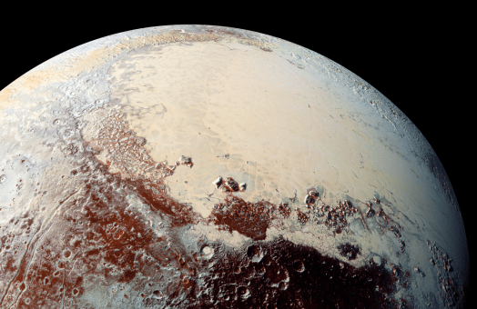 Pluto image taken by Hubble Space Telescope (above) and close up taken by New Horizons in 2015. (NASA)
