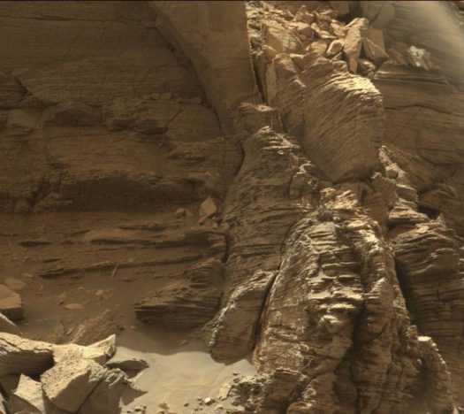 This view from the Mast Camera (Mastcam) on NASA's Curiosity Mars rover shows an outcrop with finely layered rocks within the "Murray Buttes" region on lower Mount Sharp. (NASA/JPL-Caltech/MSSS)