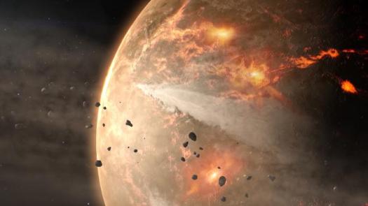 The scientific lessons learned over the centuries about the geological, chemical and later biological dynamics of Earth are beginning to enter the discussion of exoplanets, and especially which might be conducive to life. This is an artist's view of the young Earth under bombardment by asteroids, one of many periods with conditions likely to have parallels in other solar systems. (NASA's Goddard Space Flight Center Conceptual Image Lab)