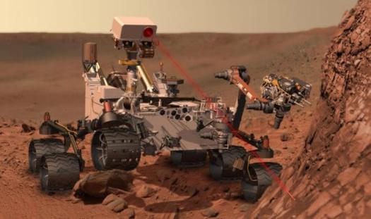 The ChemCam instrument, with its laser zapper, identified the element boron as Curiosity climbs Mount Sharp. (NASA)