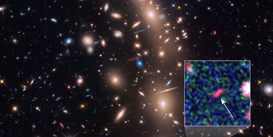 Faintest distant galaxy ever detected, formed only 400 million years after the Big Bang. NASA, ESA, and L. Infante (Pontificia Universidad Catolica de Chile) 