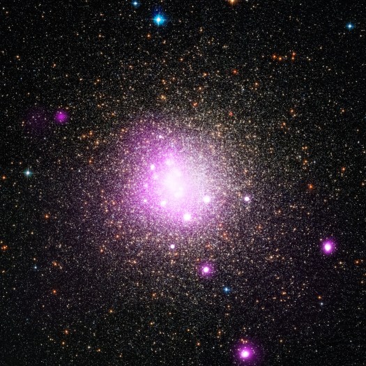 In this Chandra image of ngc6388, researchers have found evidence that a white dwarf star may have ripped apart a planet as it came too close. When a star reaches its white dwarf stage, nearly all of the material from the star is packed inside a radius one hundredth that of the original star. Using several telescopes, including NASA’s Chandra X-ray Observatory, researchers have found evidence that a white dwarf star – the dense core of a star like the Sun that has run out of nuclear fuel – may have ripped apart a planet as it came too close. ( NASA)