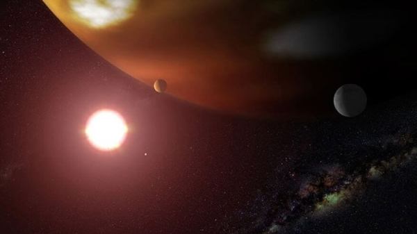 Artist's impression of Thestias around its star Pollux. In Greek mythology, Thestias is the patronym of Leda and her sister Althaea, the daughters of Thestius. Leda was a Greek goddess, mother of Pollux and of his twin Castor. NASA/ESA and G. Bacon (STScI).